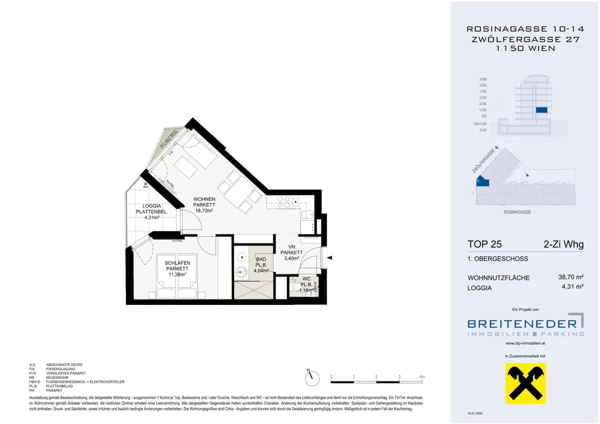 2-Zimmer-Wohnung kaufen in Wien – 37,9 m², € 273.600 – Bild 4 von 4