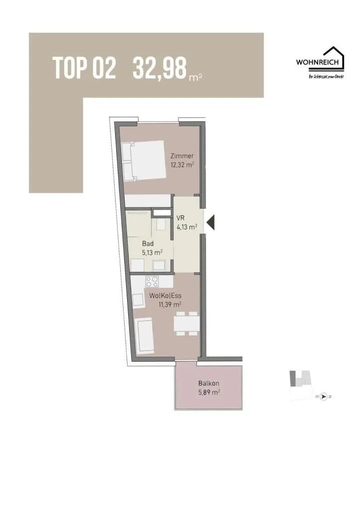 2-Zimmer-Wohnung kaufen in Graz – 32,98 m², € 168.066 – Bild 4 von 4