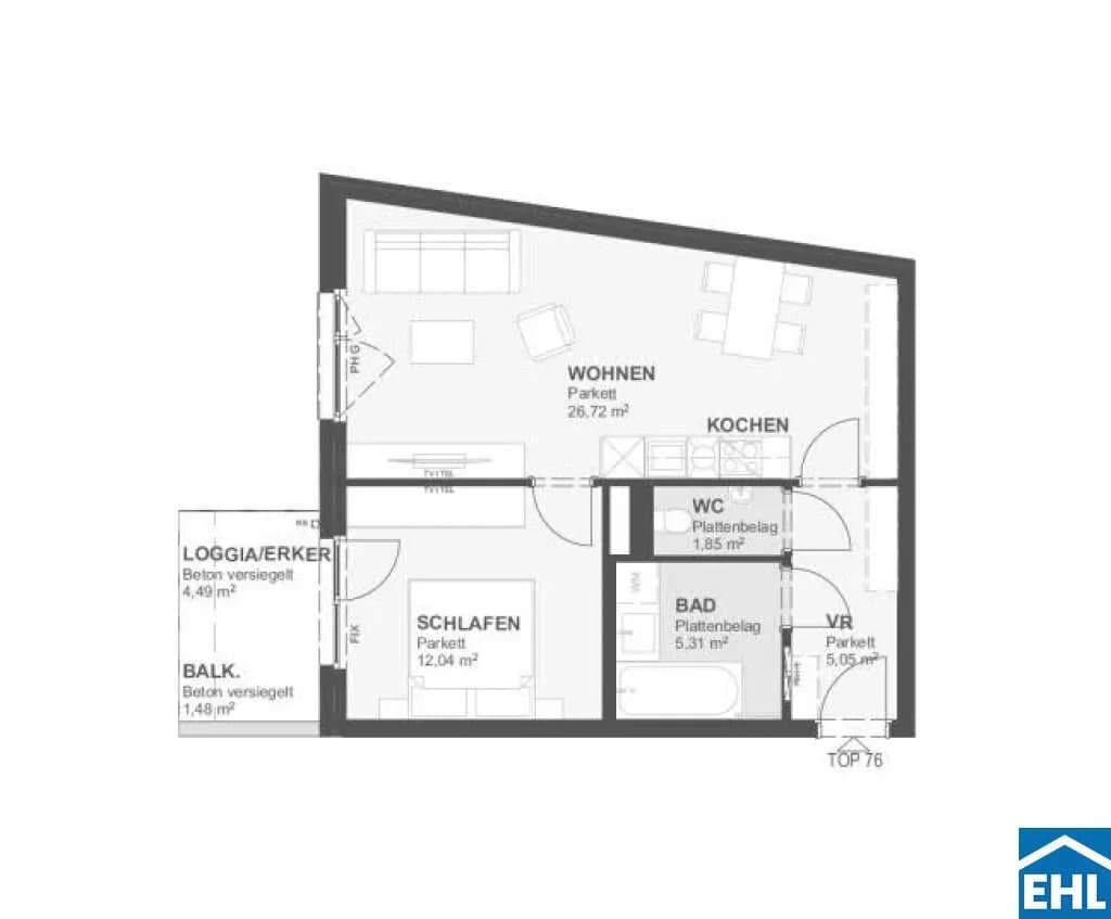 2-Zimmer-Wohnung kaufen in Wien – 50,97 m², € 358.030 – Bild 7 von 7