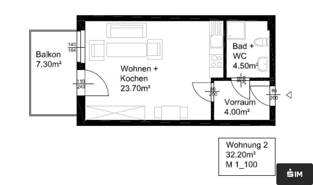 1-Zimmer-Wohnung mieten in Graz – 32,2 m², € 520 – Bild 2 von 2