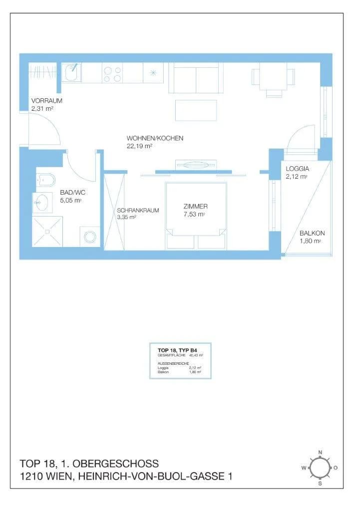 2-Zimmer-Wohnung mieten in Wien – 40,43 m², € 779 – Bild 7 von 9