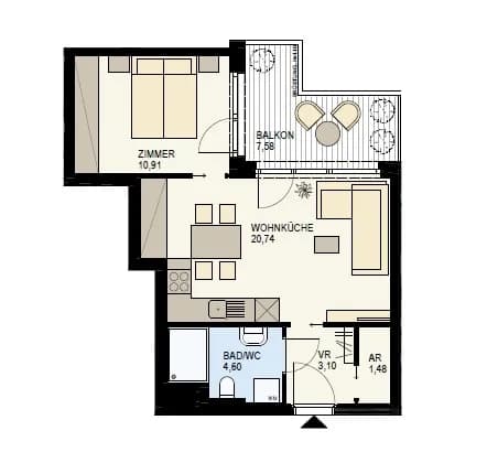 2-Zimmer-Wohnung kaufen in Wien – 39,98 m², € 446.200 – Bild 2 von 11