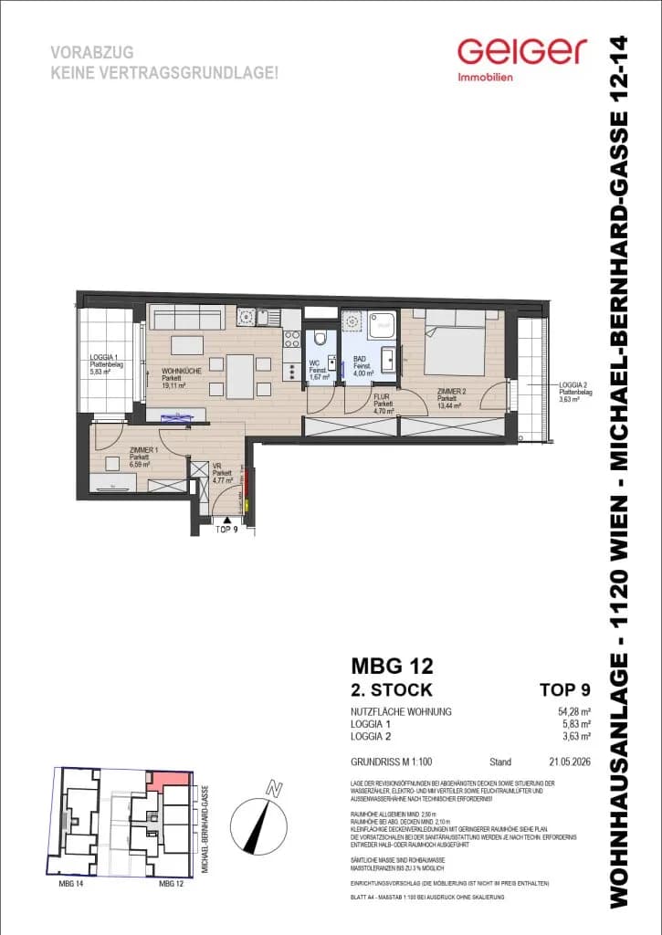 2-Zimmer-Wohnung kaufen in Wien – 54,28 m², € 440.000 – Bild 2 von 9