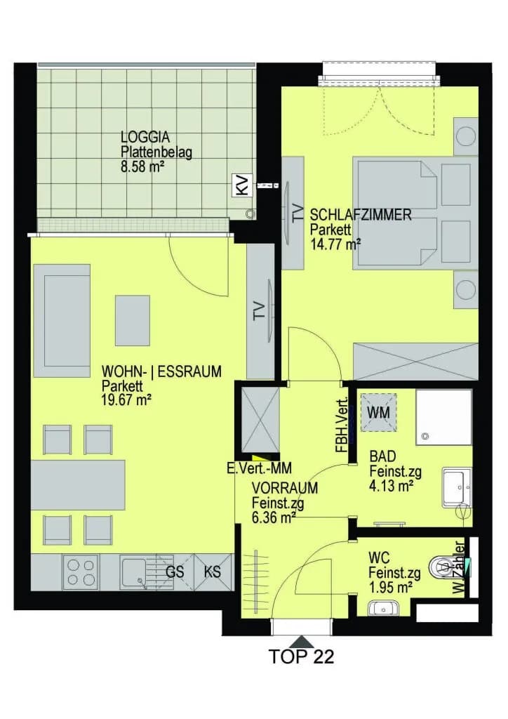 2-Zimmer-Wohnung kaufen in Wien – 48,19 m², € 368.900 – Bild 2 von 22