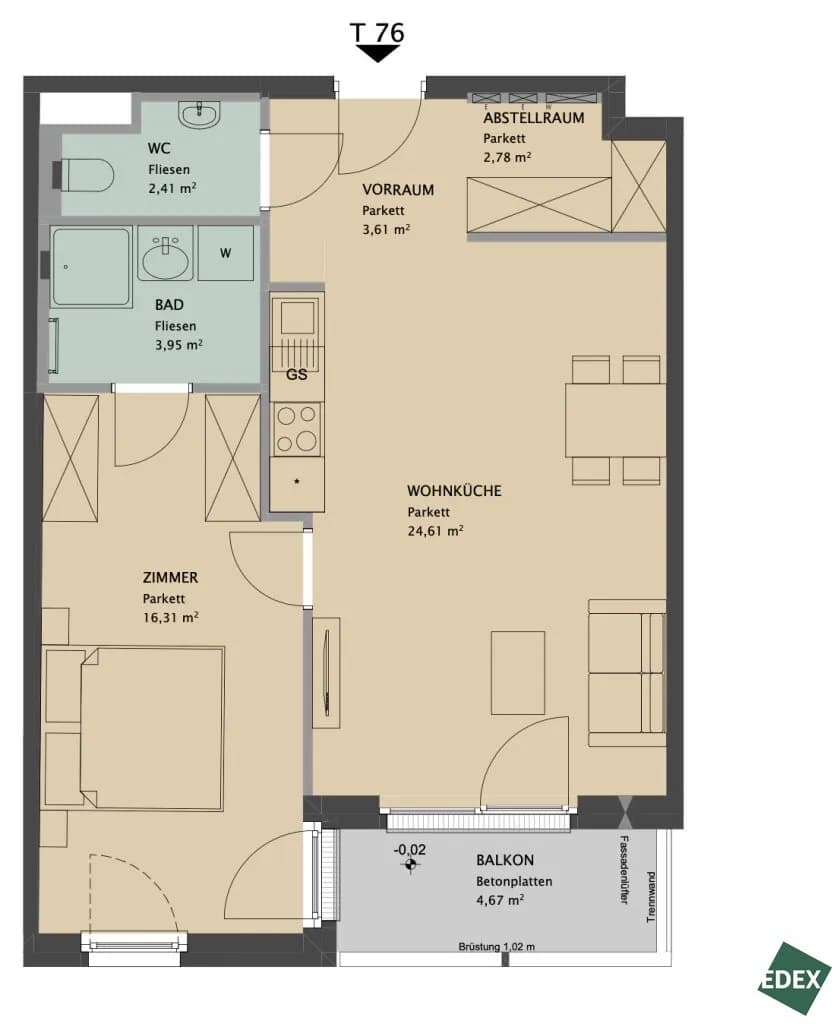 2-Zimmer-Wohnung mieten in Wien – 54 m², € 1.032 – Bild 10 von 10