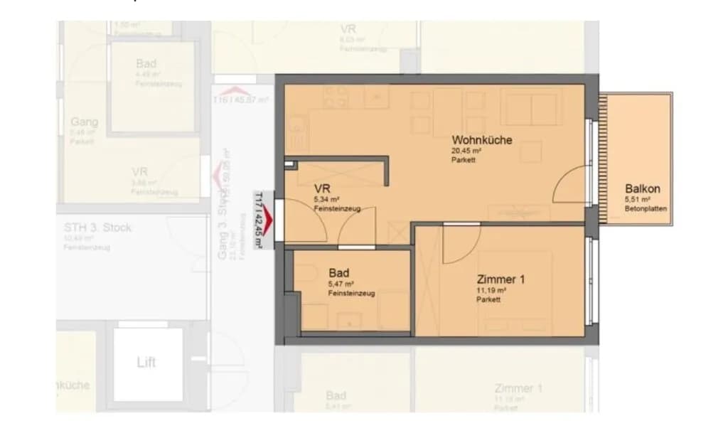 2-Zimmer-Wohnung mieten in Wien – 42,45 m², € 909 – Bild 9 von 9
