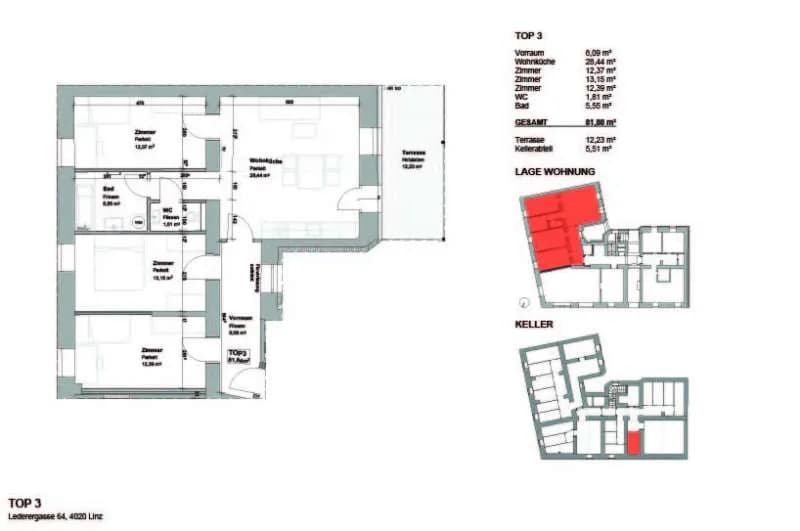 4-Zimmer-Wohnung mieten in Linz – 82 m², € 1.236 – Bild 2 von 9