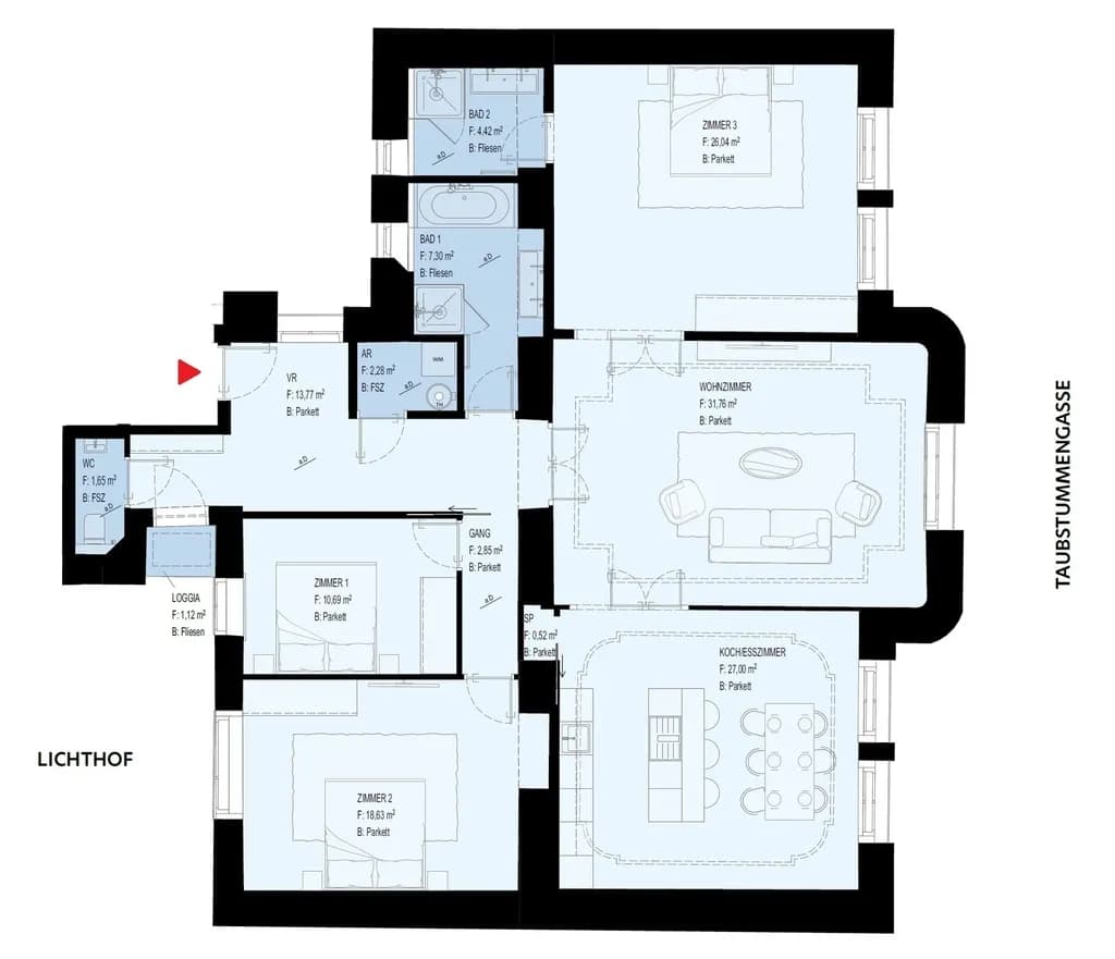 4-Zimmer-Wohnung mieten in Wien – 147 m², € 3.641