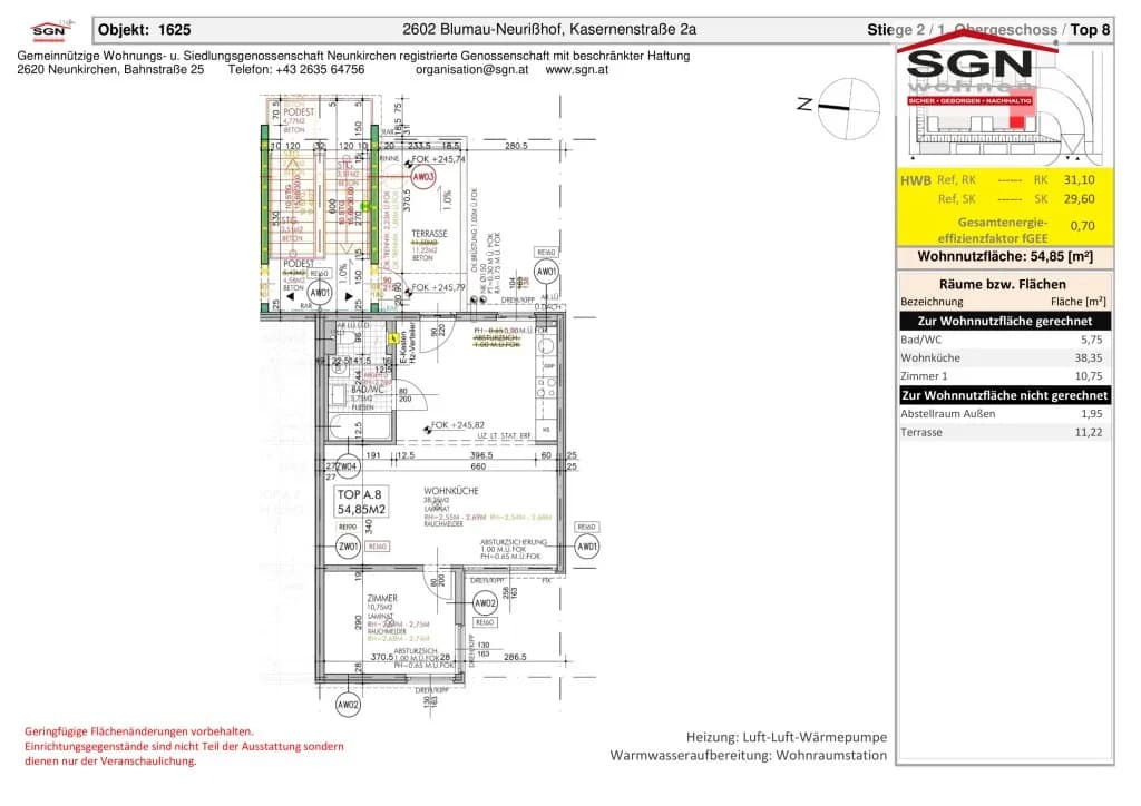 2-Zimmer-Wohnung mieten in Baden – 54,85 m², € 744 – Bild 4 von 4
