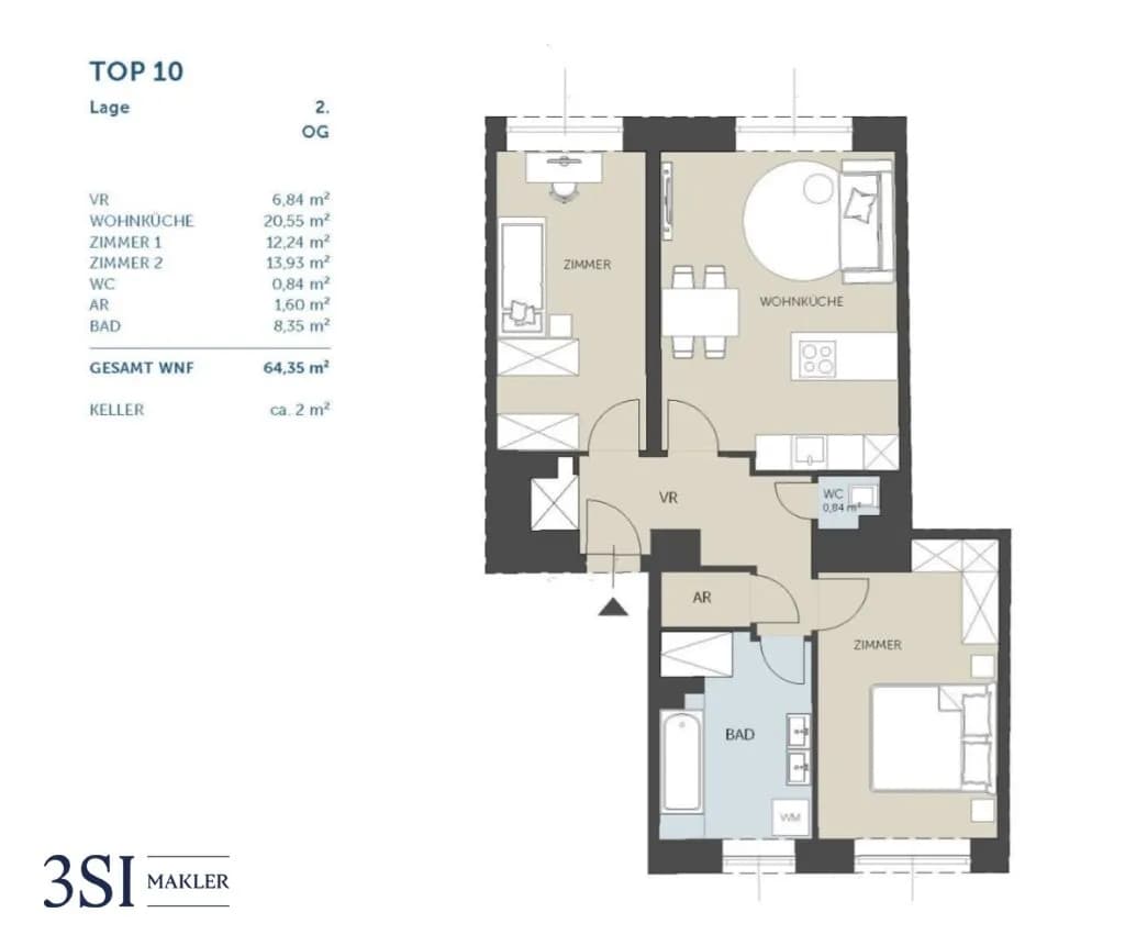 3-Zimmer-Wohnung kaufen in Wien – 64,35 m², € 850.000 – Bild 12 von 12