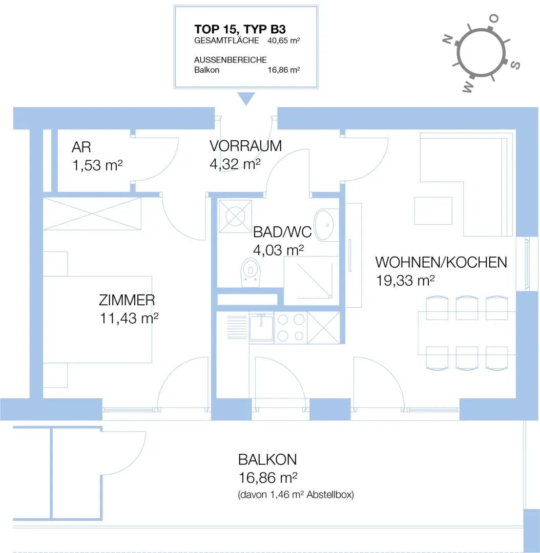 2-Zimmer-Wohnung mieten in Graz – 40,65 m², € 799 – Bild 11 von 11