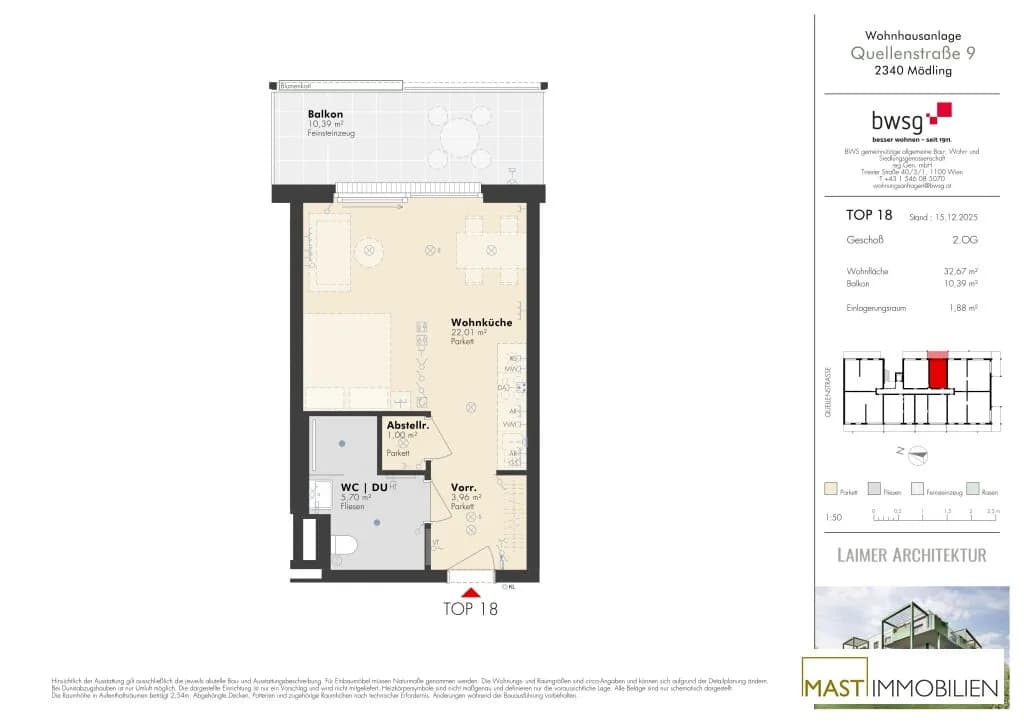 1-Zimmer-Wohnung kaufen in Mödling – 32,67 m², € 239.000 – Bild 12 von 12