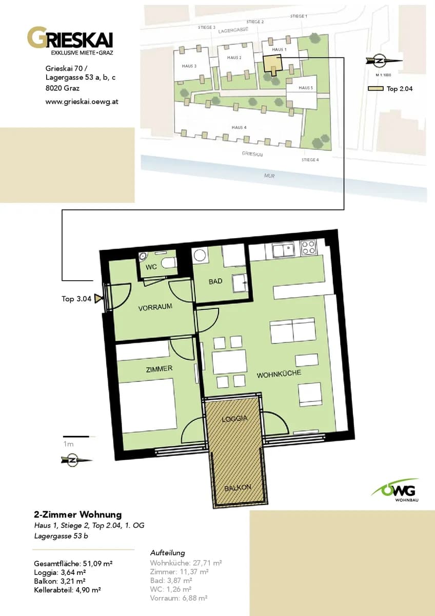2-Zimmer-Wohnung mieten in Graz – 51 m², € 861 – Bild 2 von 14
