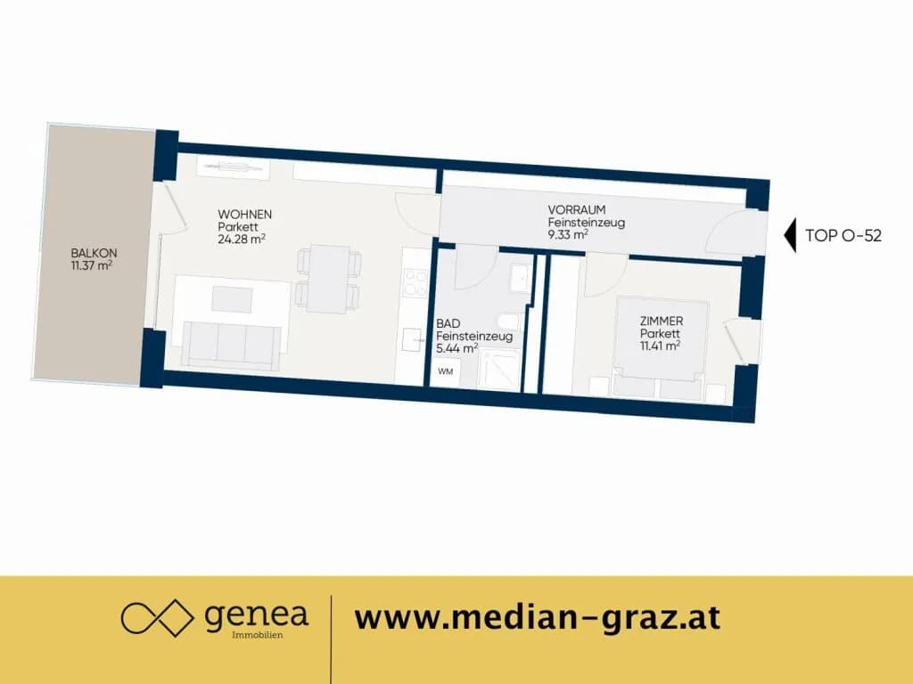 2-Zimmer-Wohnung mieten in Graz – 50,55 m², € 777 – Bild 3 von 14