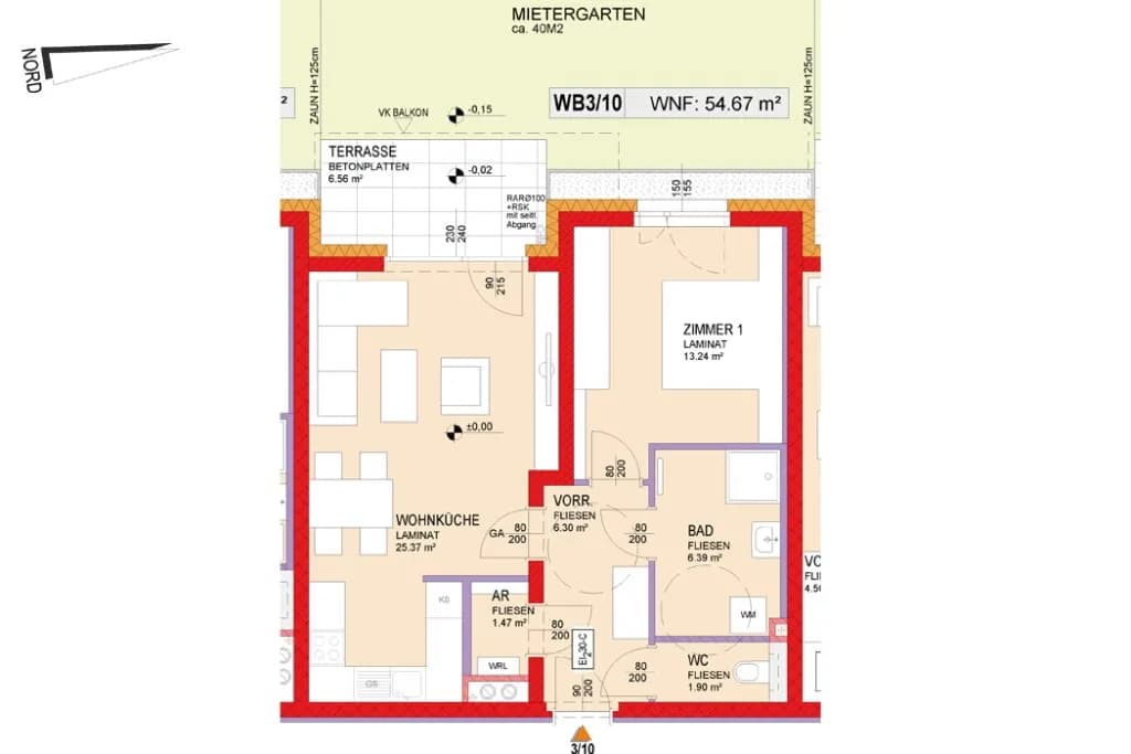 2-Zimmer-Wohnung mieten in Sankt Pölten Land – 54,67 m², € 604 – Bild 2 von 7