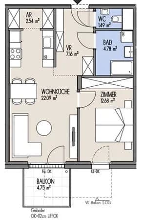 2-Zimmer-Wohnung mieten in Wien – 50 m², € 1.120 – Bild 3 von 12
