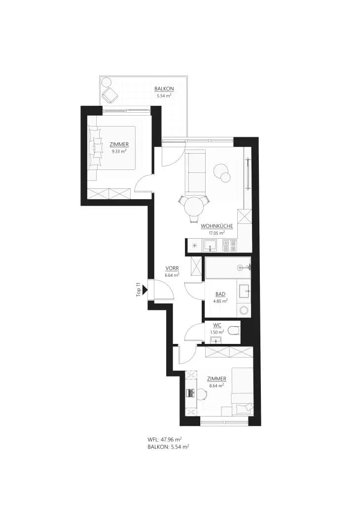 3-Zimmer-Wohnung kaufen in Wien – 48 m², € 293.000 – Bild 8 von 8