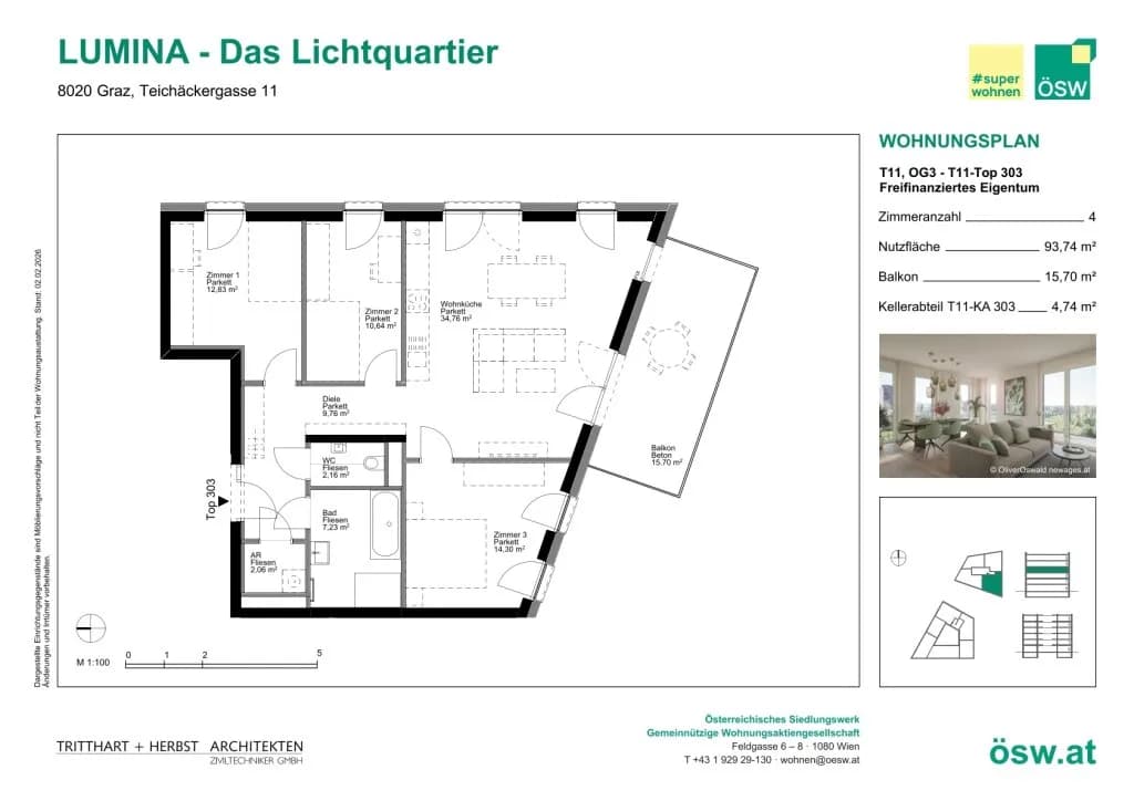 4-Zimmer-Wohnung kaufen in Graz – 93,74 m², € 444.000 – Bild 2 von 11