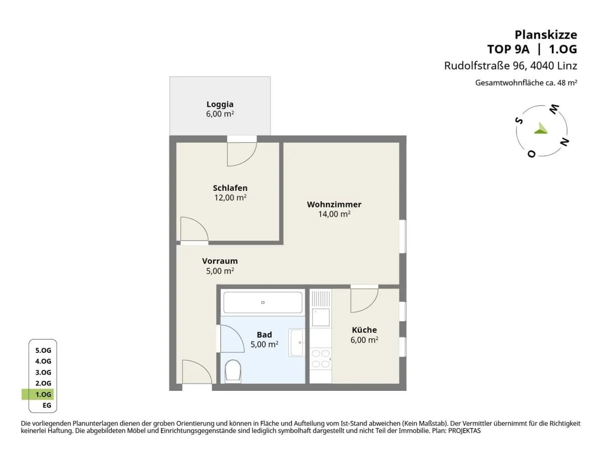 2-Zimmer-Wohnung mieten in Linz – 48 m², € 695 – Bild 12 von 12