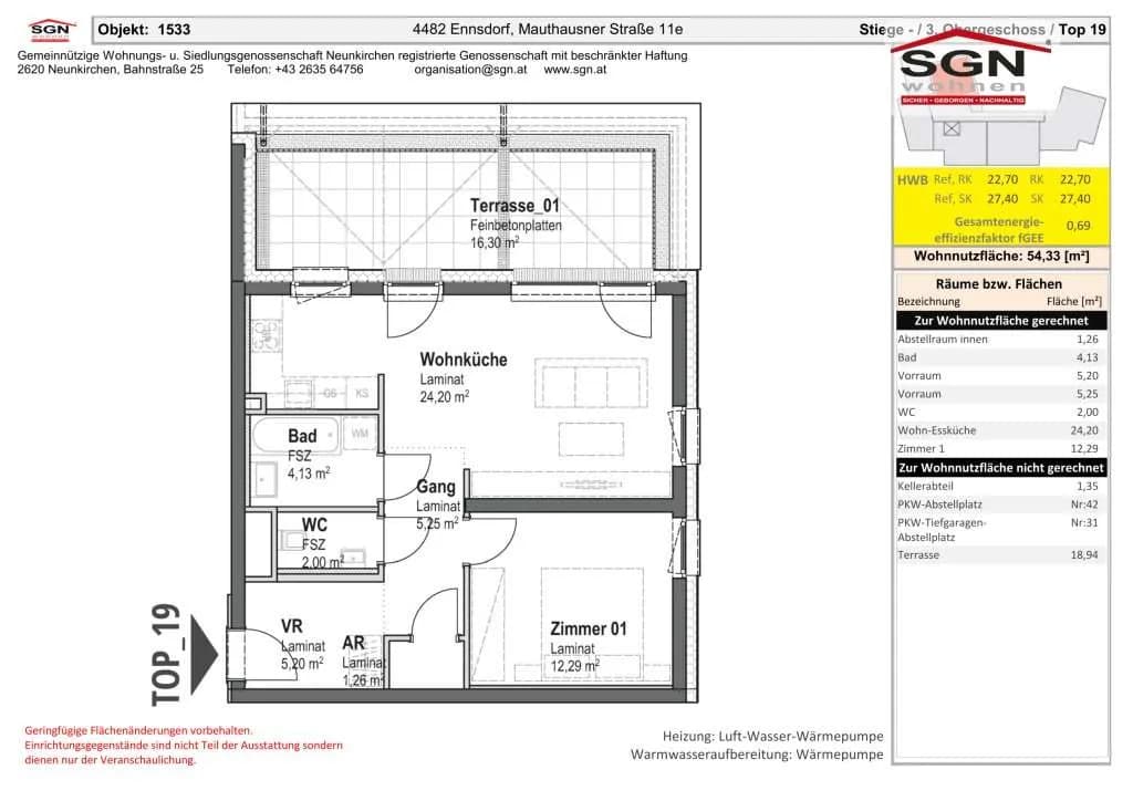 2-Zimmer-Wohnung mieten in Amstetten – 54,33 m², € 785 – Bild 18 von 18