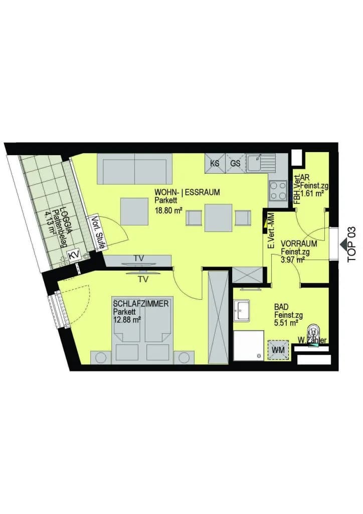 2-Zimmer-Wohnung kaufen in Wien – 42,89 m², € 284.300 – Bild 2 von 6