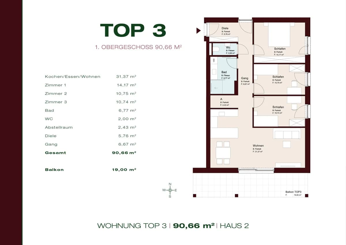 4-Zimmer-Wohnung kaufen in Graz – 90,91 m², € 598.356 – Bild 1 von 7