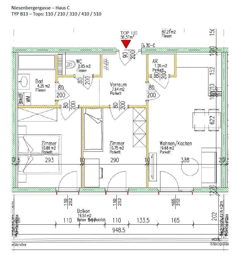 3-Zimmer-Wohnung mieten in Graz – 56,51 m², € 799 – Bild 12 von 12