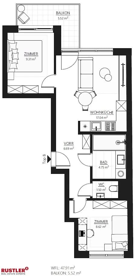 3-Zimmer-Wohnung kaufen in Wien – 47,91 m², € 293.000 – Bild 11 von 13