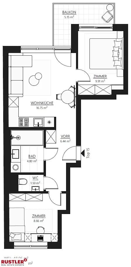 3-Zimmer-Wohnung kaufen in Wien – 48,06 m², € 323.000 – Bild 10 von 12