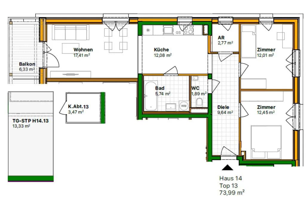 3-Zimmer-Wohnung kaufen in Weiz – 73,96 m², € 296.800