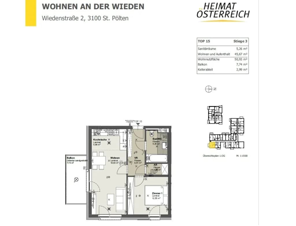 2-Zimmer-Wohnung mieten in Sankt Pölten – 50,93 m², € 644 – Bild 7 von 7