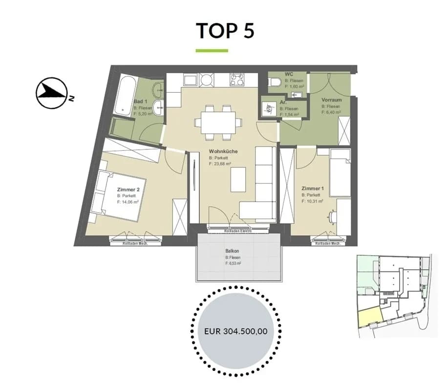 3-Zimmer-Wohnung kaufen in Tulln – 62,79 m², € 304.500 – Bild 3 von 18