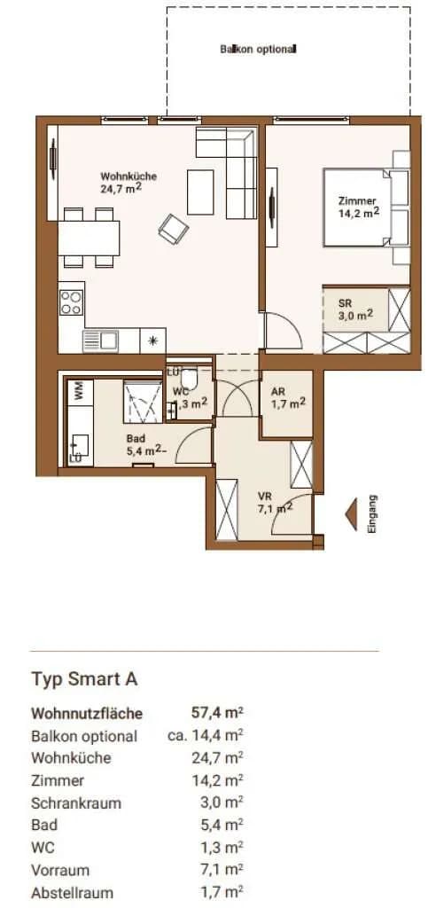 2-Zimmer-Wohnung mieten in Wien – 57 m², € 1.140 – Bild 12 von 13