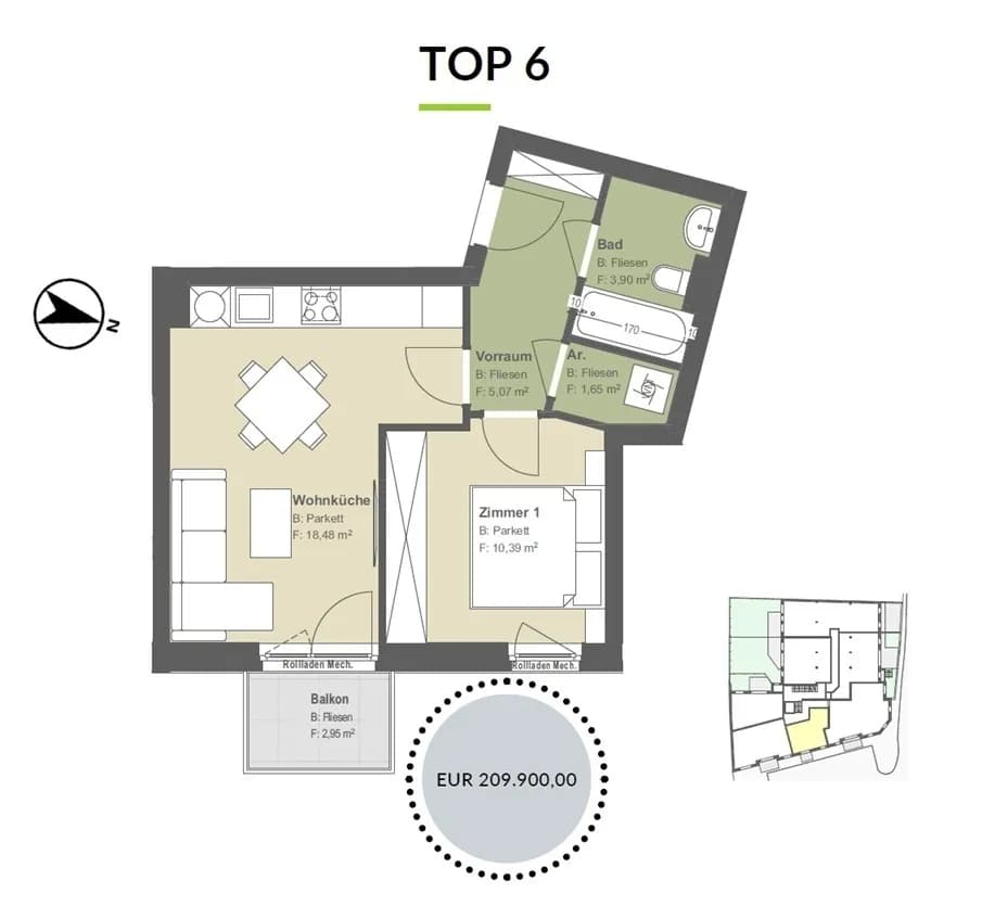 2-Zimmer-Wohnung kaufen in Tulln – 39,49 m², € 188.910 – Bild 3 von 18