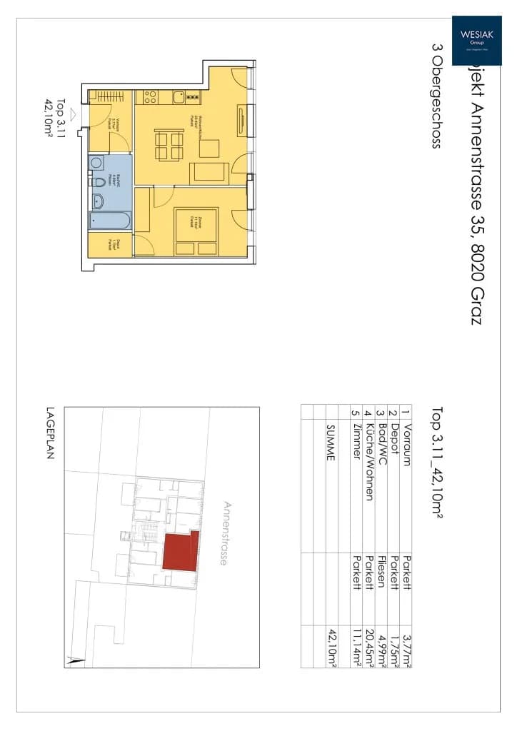 2-Zimmer-Wohnung mieten in Graz – 42 m², € 438 – Bild 2 von 2