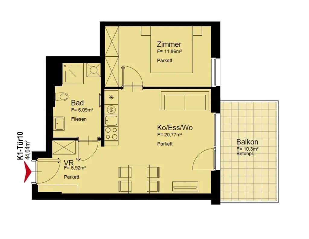 2-Zimmer-Wohnung mieten in Wien – 44,64 m², € 849 – Bild 11 von 11