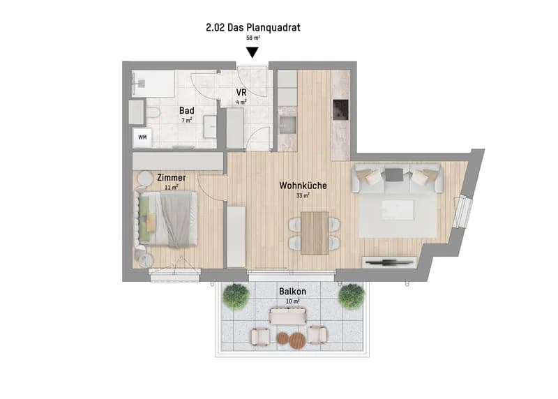 2-Zimmer-Wohnung kaufen in Wien – 55,82 m², € 549.900 – Bild 3 von 6