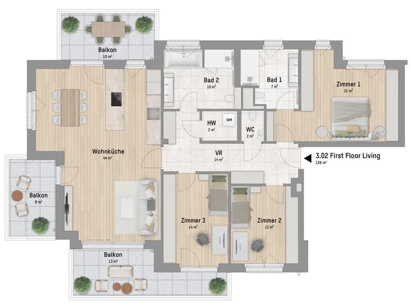 4-Zimmer-Wohnung kaufen in Wien – 127,63 m², € 1.249.900 – Bild 3 von 6