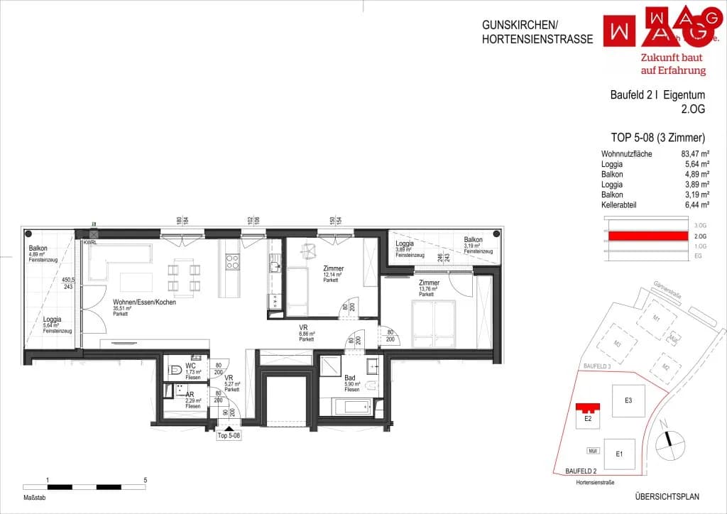3-Zimmer-Wohnung kaufen in Wels-Land – 83,47 m², € 371.000 – Bild 5 von 6