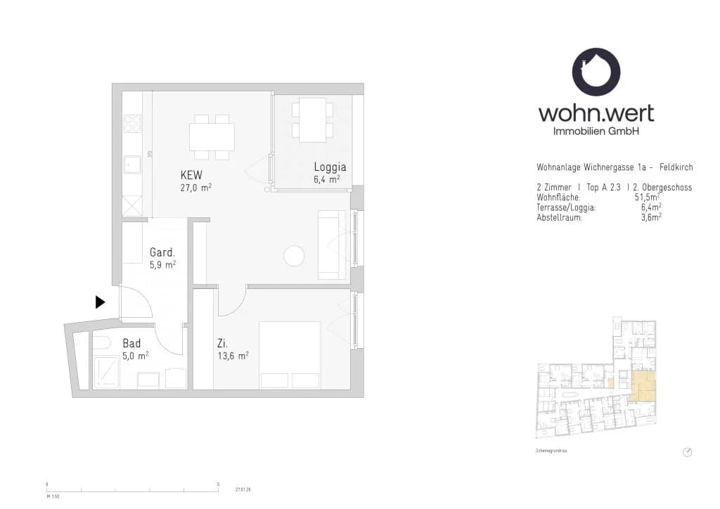 2-Zimmer-Wohnung mieten in Feldkirch – 51,2 m², € 1.143 – Bild 5 von 6