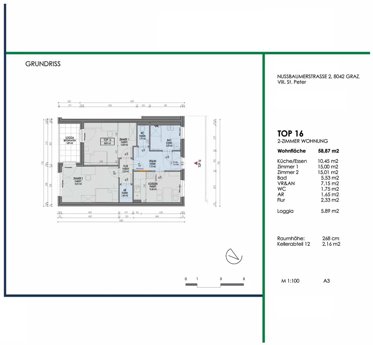 3-Zimmer-Wohnung mieten in Graz – 59 m², € 737 – Bild 2 von 17