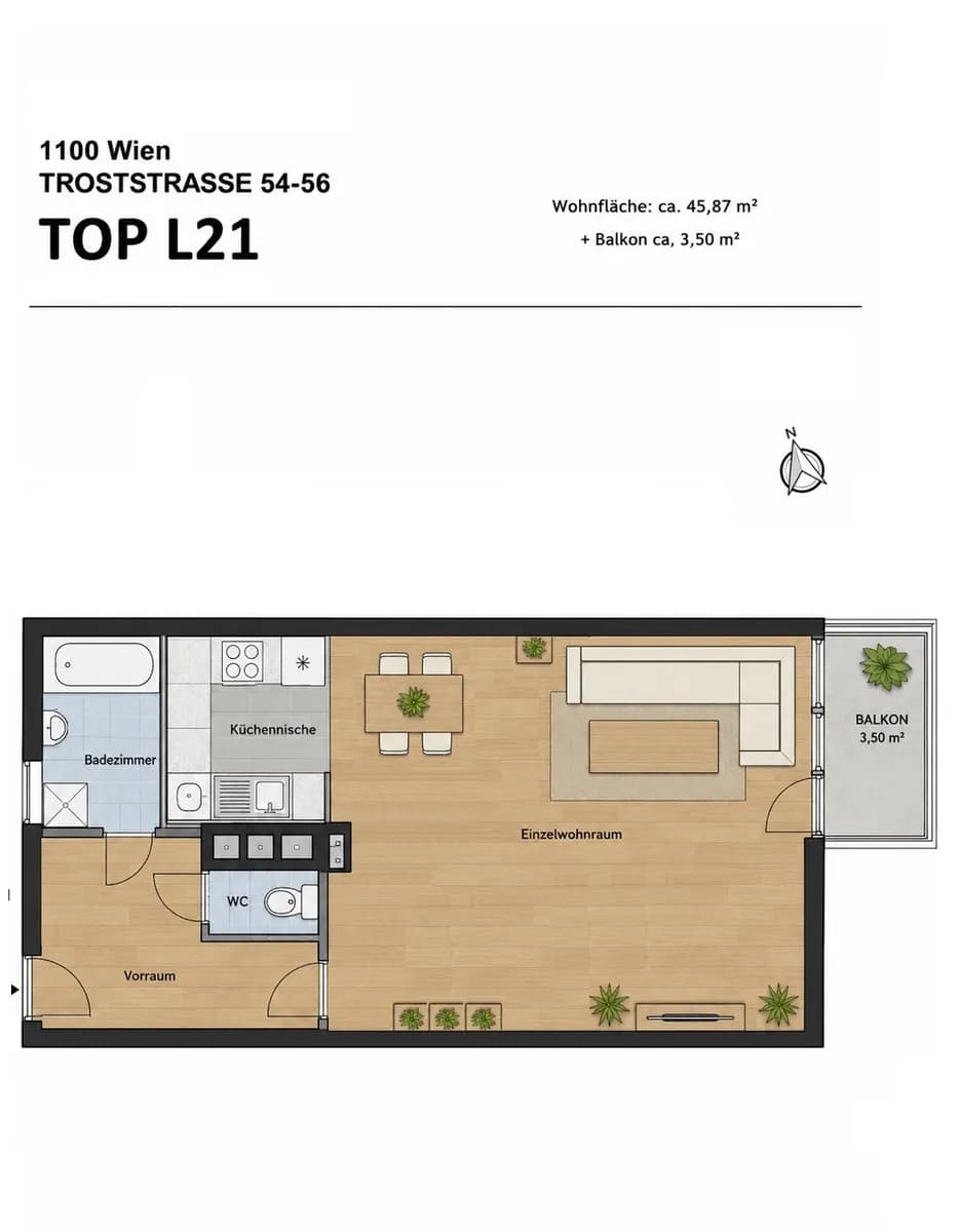 1-Zimmer-Wohnung mieten in Wien – 45,87 m², € 816 – Bild 12 von 13