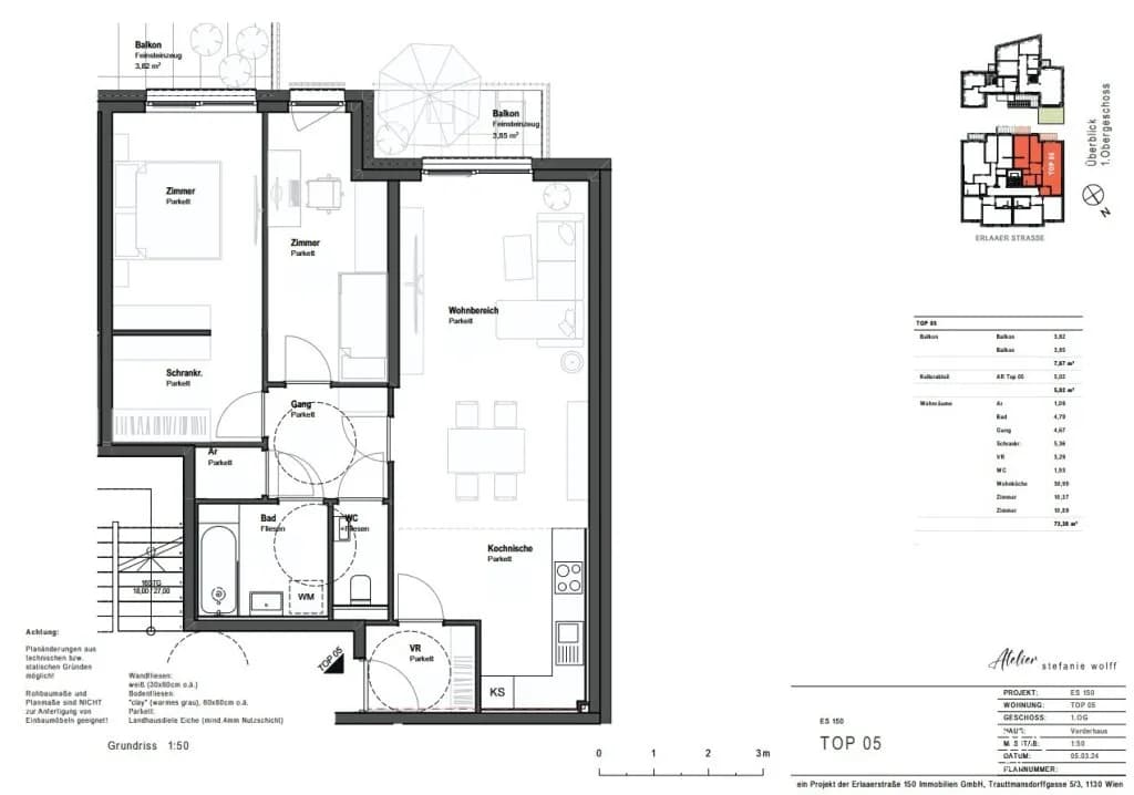 3-Zimmer-Wohnung kaufen in Wien – 73,38 m², € 530.000 – Bild 3 von 4