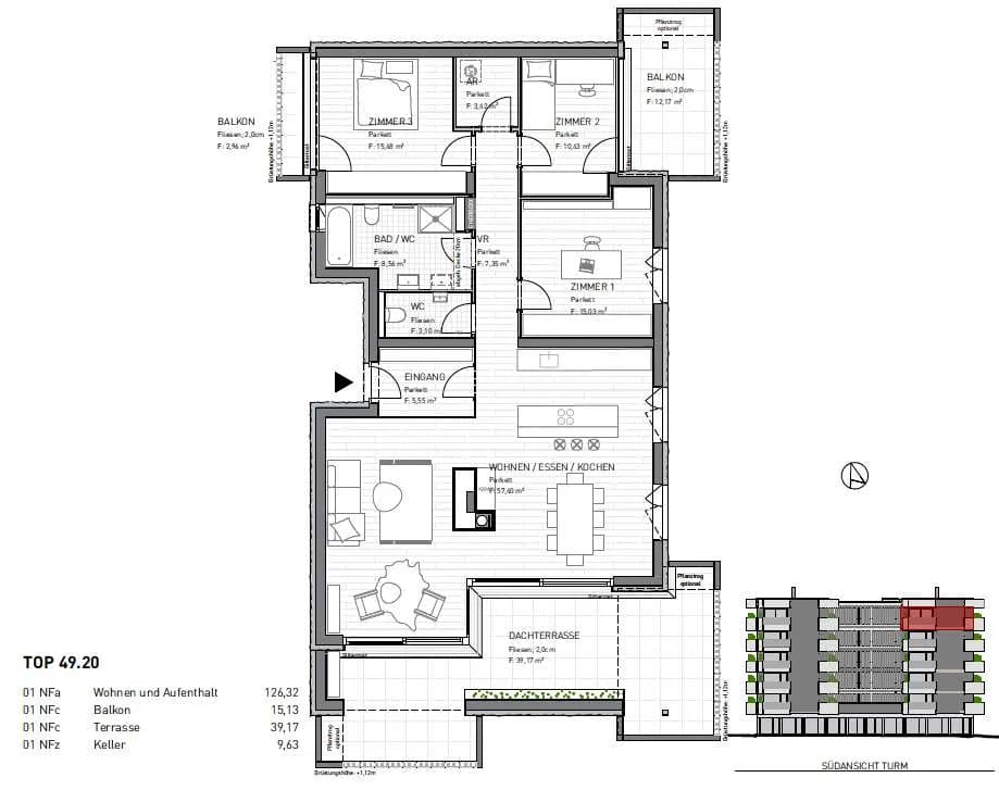 4-Zimmer-Wohnung kaufen in Klagenfurt – 126,3 m², € 599.500 – Bild 2 von 3
