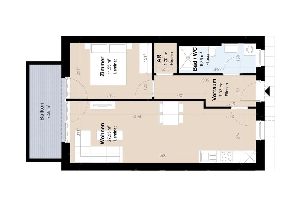 2-Zimmer-Wohnung mieten in Graz – 53,59 m², € 785 – Bild 1 von 13