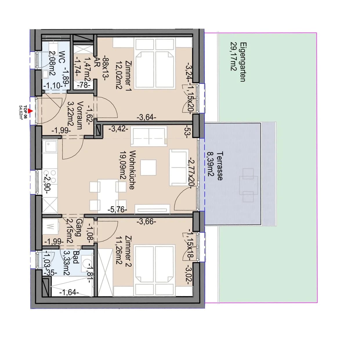3-Zimmer-Wohnung mieten in Graz – 54,62 m², € 813