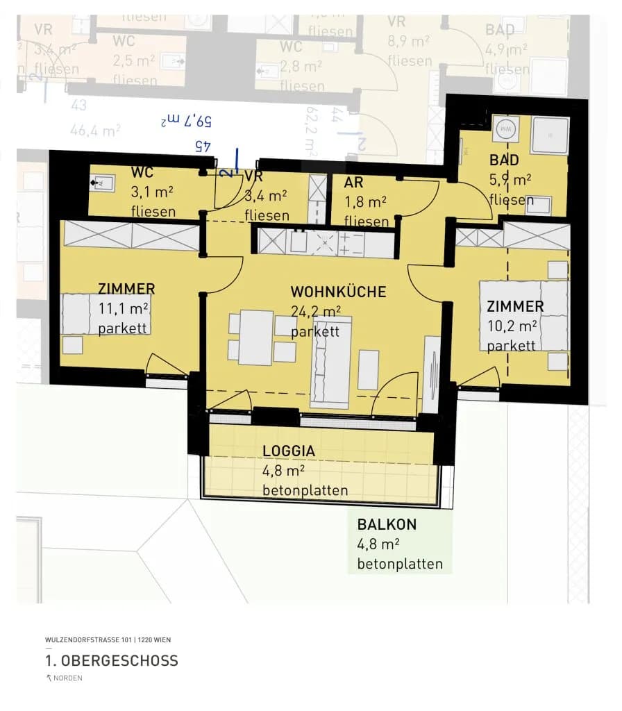 3-Zimmer-Wohnung kaufen in Wien – 59,4 m², € 399.500 – Bild 6 von 7