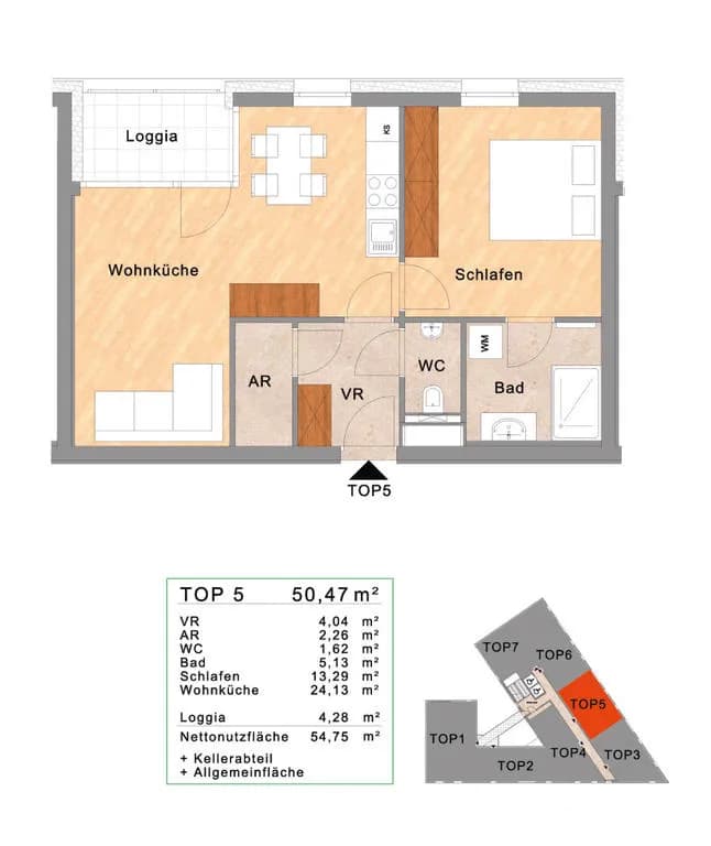 2-Zimmer-Wohnung mieten in Linz – 50,47 m², € 839 – Bild 7 von 7