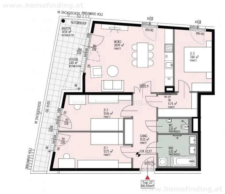 4-Zimmer-Wohnung mieten in Eisenstadt – 90,65 m², € 1.341 – Bild 11 von 11
