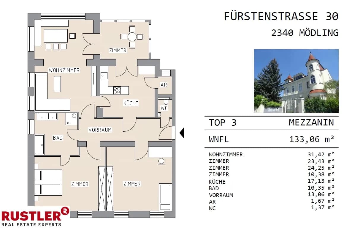 4-Zimmer-Wohnung mieten in Mödling – 133 m², € 2.499 – Bild 11 von 12